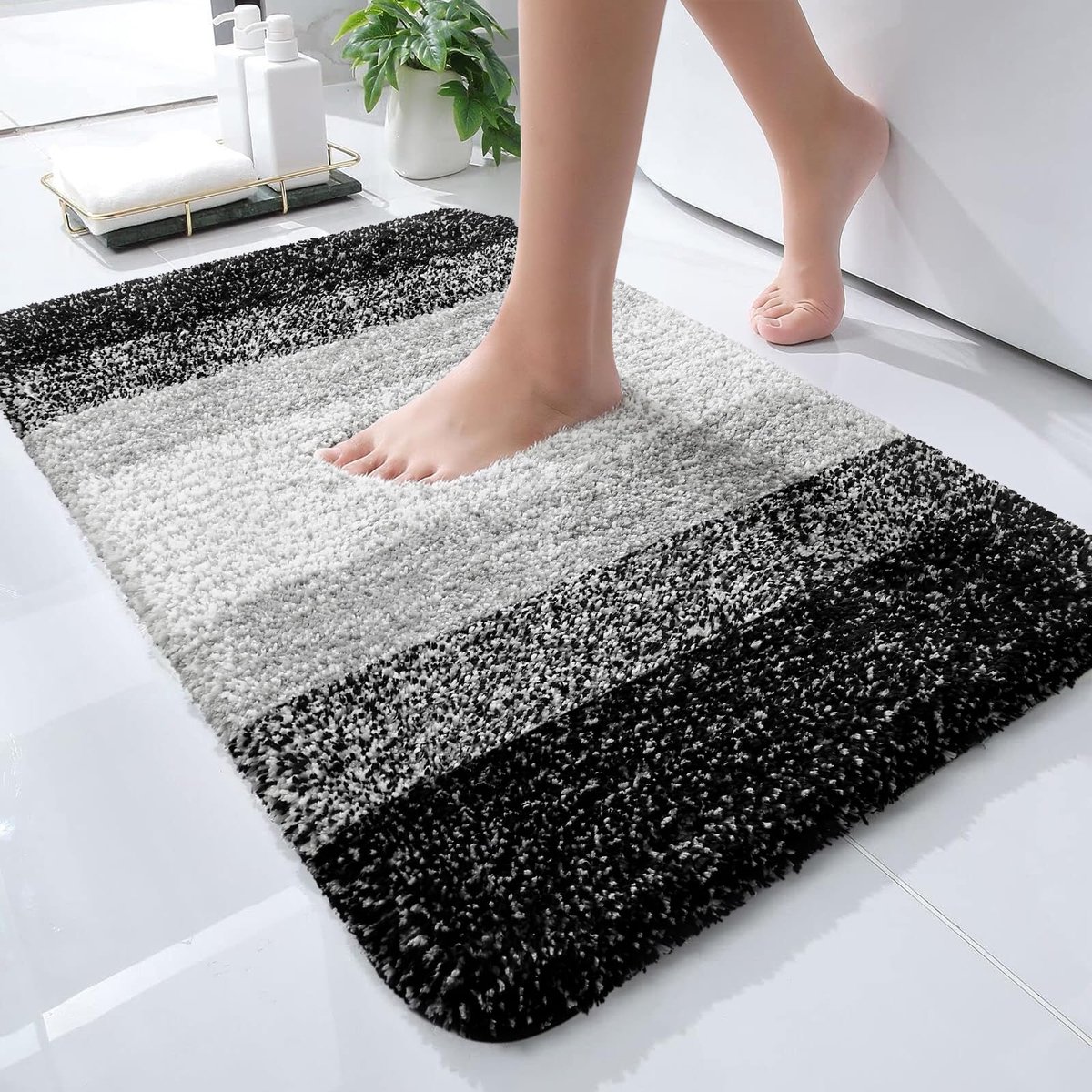 SnelShoppen - Olanly Badkamermat, Microvezel, Zacht en Absorberend, Sneldrogend, Rubberen Achterkant, Machinewasbaar, 60 x 40 cm, Zwart voor Bad, Douc