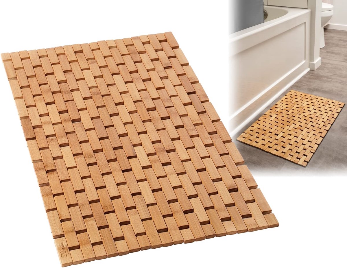 SnelShoppen - Badmat van Natuurlijk Bamboehout - Badkamer- en Keukentapijt, Antislip Badma