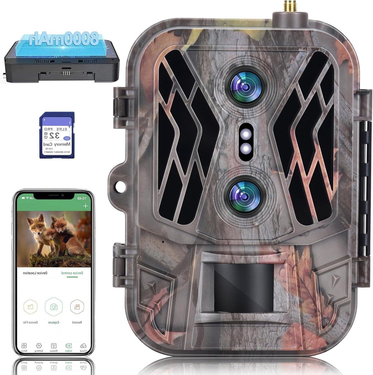 Wildcamera 4G - Natuurcamera Trail - Dieren Observeren - Oplaadbare Batterij - 36MP 4K - Groen