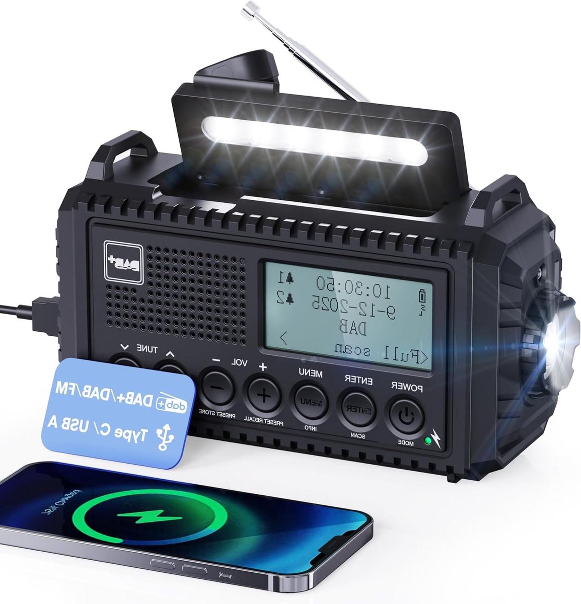 Draagbare Radio - Noodradio Zwengelradio - Outdoor Activiteiten - Vijf Laadmethoden - 5000mAh Batterij - Zwart