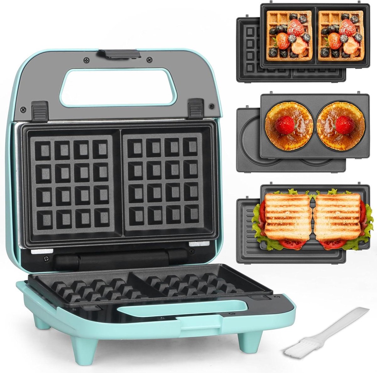 Keukenapparaat - 3-in-1 apparaat - Lekker koken - Verwisselbare platen - 750 Watt - Aqua