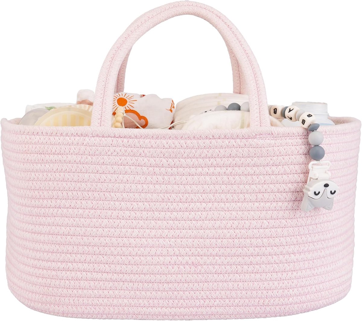 SnelShoppen - Baby Luier Caddy Organizer voor Jongen en Meisje - Draagbare Opslag Tote Bag - Touw Kwekerij Mand voor Verkleedtafel, Auto en Reizen - P