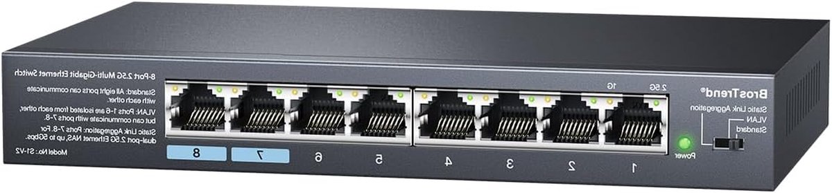 Ethernet Switch - Netwerk Hub - Snelle Verbindingen - 8 Poorten 2.5G - 40 Gbps Capaciteit - Zwart