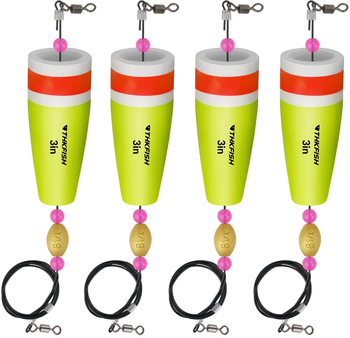 SnelShoppen - THKFISH Visdobbers Voor Vissen - Gele Knallende Kurk Popping Dobbers - Gewogen Vlotter Rig - 4 Stuks 28g - Ideaal Voor Inshore Vissen