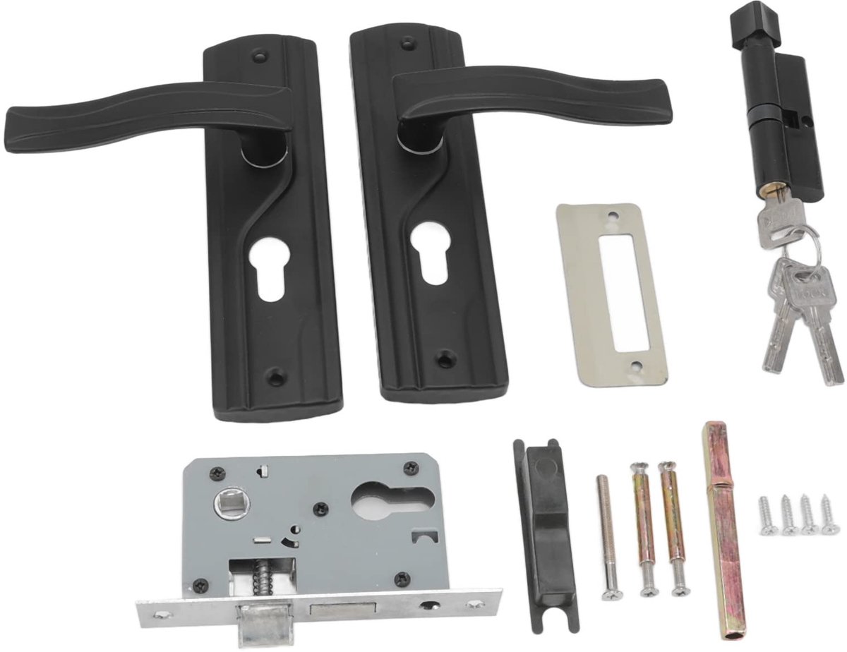 SnelShoppen - Slaapkamer Deurslot Set, Universeel Deurhendel Slot Kit met Soepel Roterende Zwarte Grote Stevige Knop voor Woonkamer, Slaapkamer, Badka