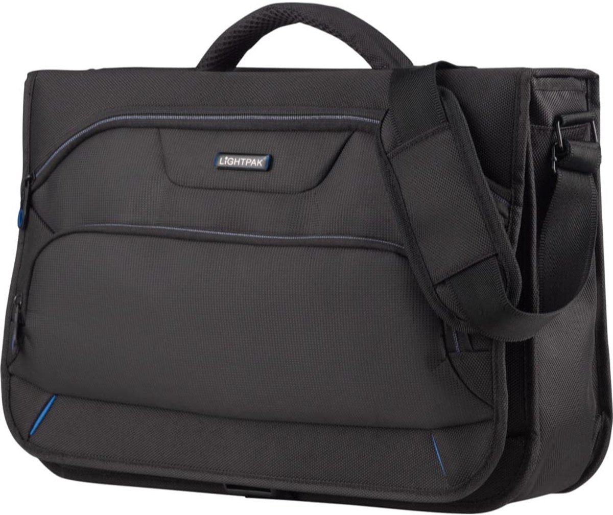 SnelShoppen - Messengerbag Schoudertas Zwart Polyester 43 cm met Organizer-vak, Draagtas voor Werk en Reis, 9 L, Verstelbare Schouderriem, Zwart met B