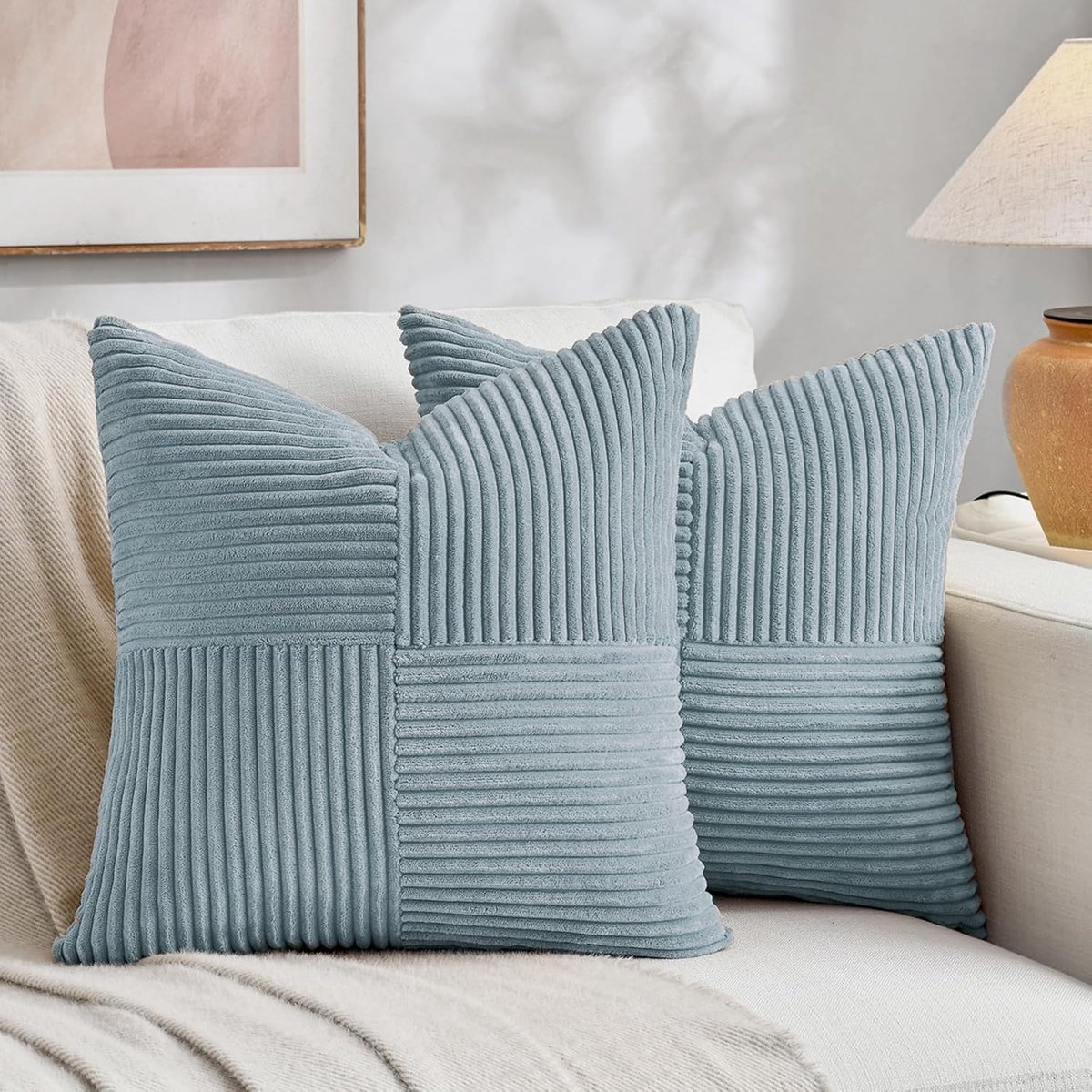 SnelShoppen - Set van 2 corduroy kussenslopen 50 x 50 cm, zacht modern decoratieve kussenslopen, sierkussen voor bank slaapkamer woonkamer, boho stijl