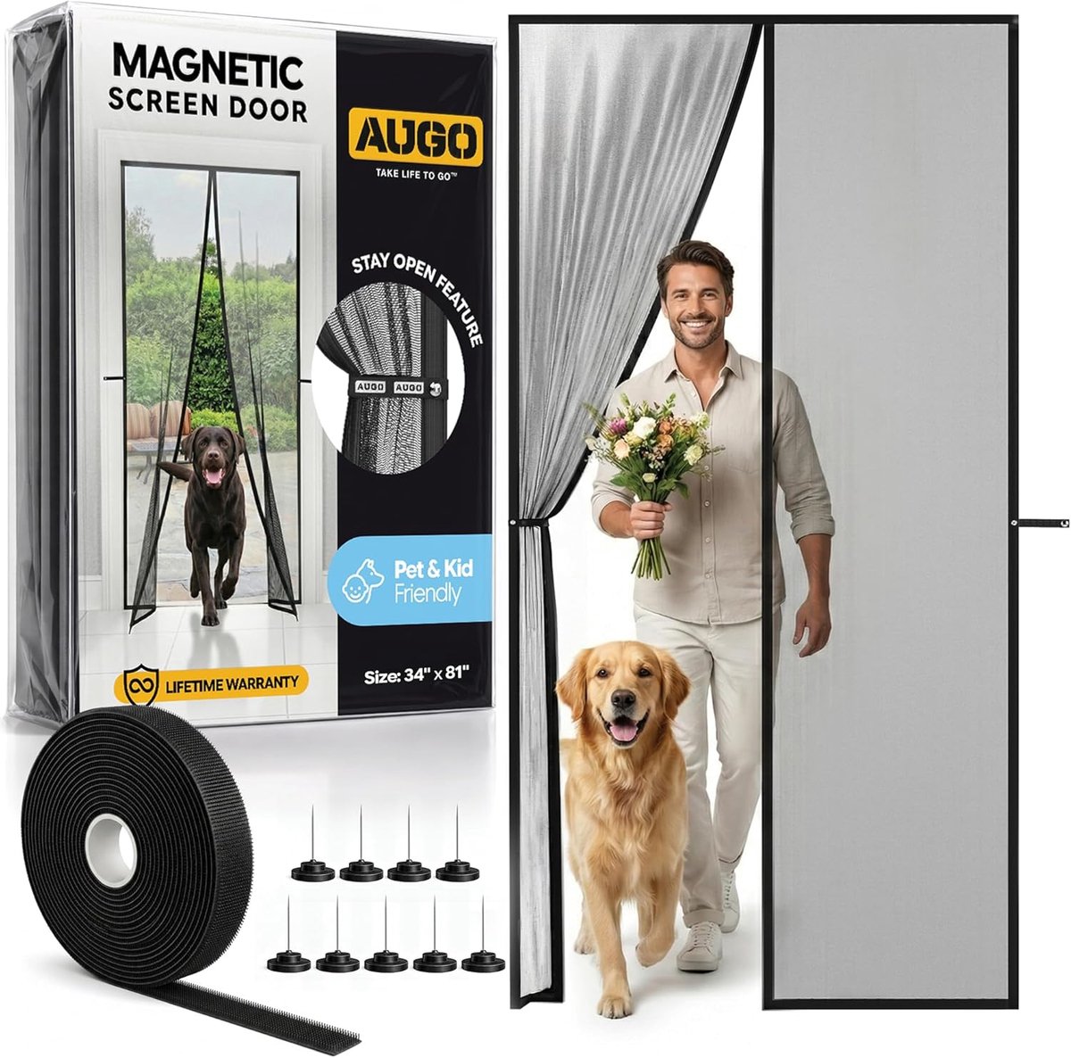 SnelShoppen - Magnetische Hordeur - Zelfdichtend, Zware Belasting, Handsfree Gaaswand, Insectenwerend, Huisdier- en Kindvriendelijk, 84 inch x 81 inch