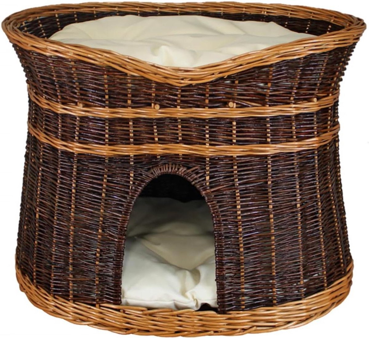 Kattenmand - Huisdierbed - Slapen Ontspannen - Handgemaakt Vlechtwerk - 60 cm - Ecru Kussen