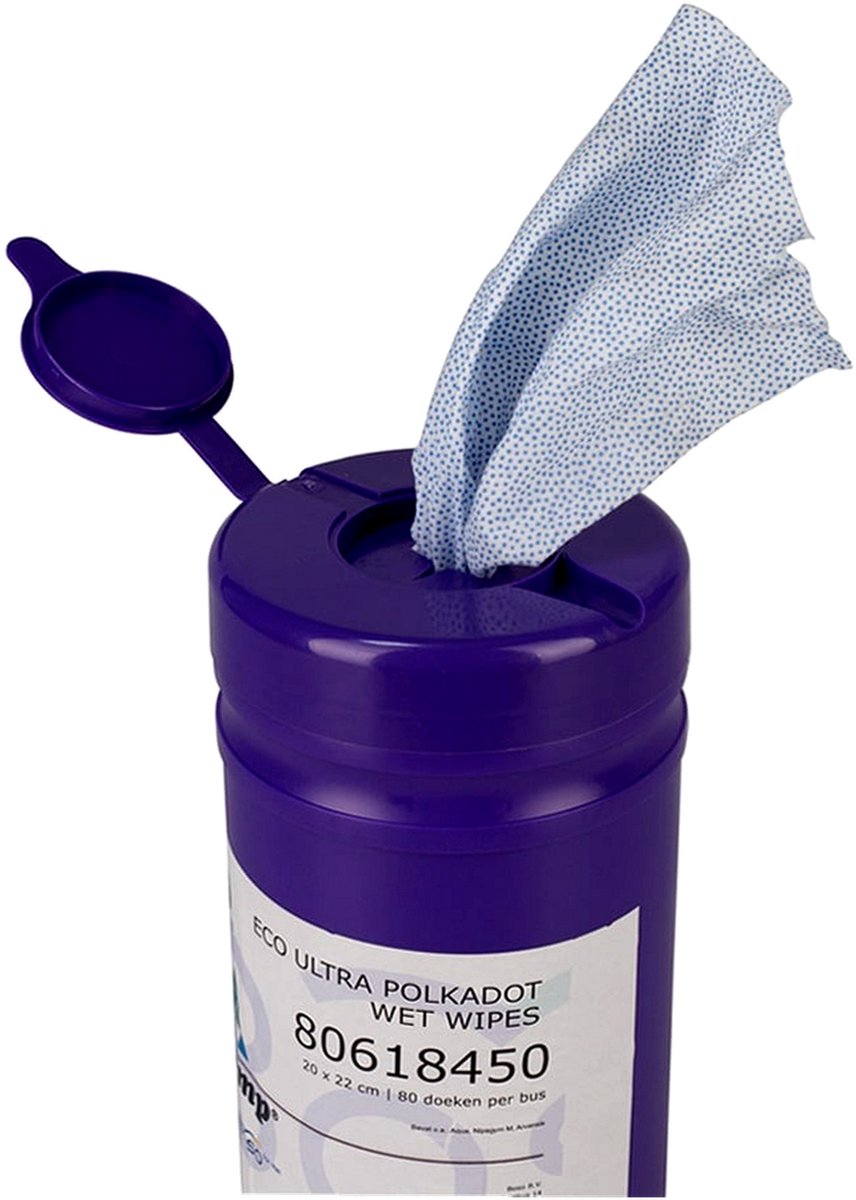 Inpakr Polkadot Wet Wipes - 80 Stuks - 20 x 22 cm - Viscose Reinigingsdoekjes met Noppen - Dispenserbus