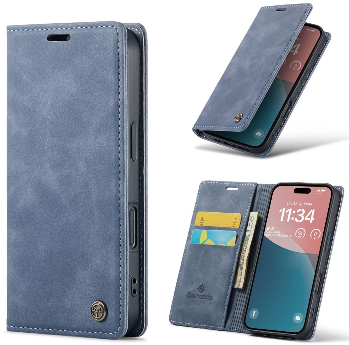 Casemania Hoesje Geschikt voor Apple iPhone SE (2022 & 2020) - Shadow Gray - Dunne Portemonnee Book Case - Slim Wallet Case met Pasjeshouder
