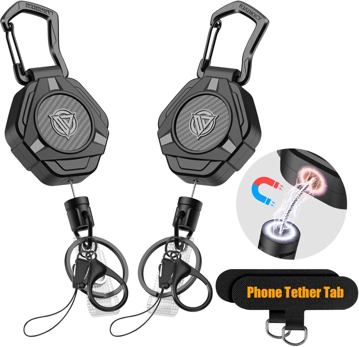 SnelShoppen - Magnetische intrekbare sleutelhanger met lanyard, zware kwaliteit, telefoonbevestiging, 80,8 cm gecoate stalen kabel, tactische ID-kaart