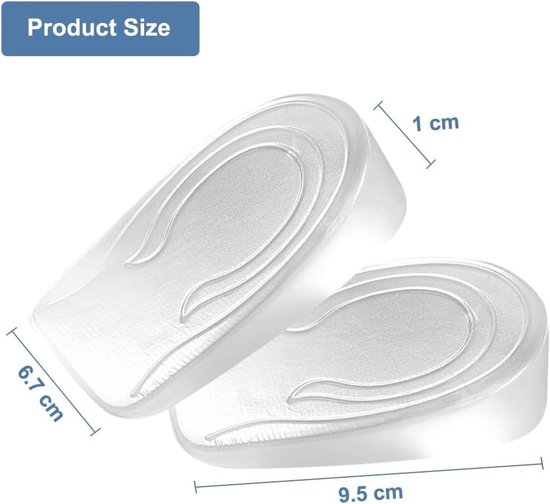 Gel hielkussens voor schoenen - Transparante silicone hielpads tegen plantaire fasciitis, verhoogt 1 cm, ondersteuning voor achillespees en comfort in de schoenen — afbeelding 5