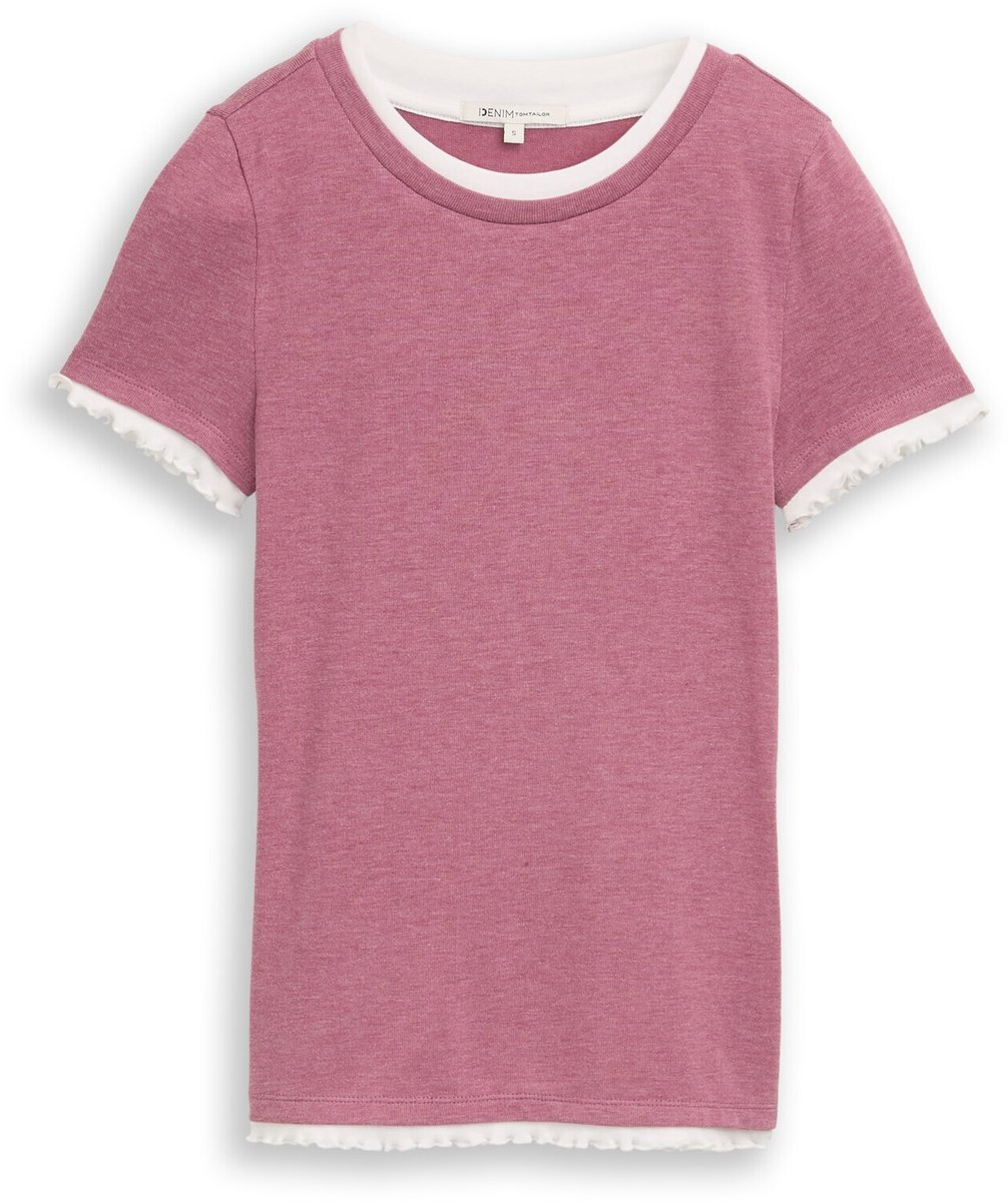 Tom Tailor Denim - T-shirt in 2-in-1-look - Maat S - dusty berry melange