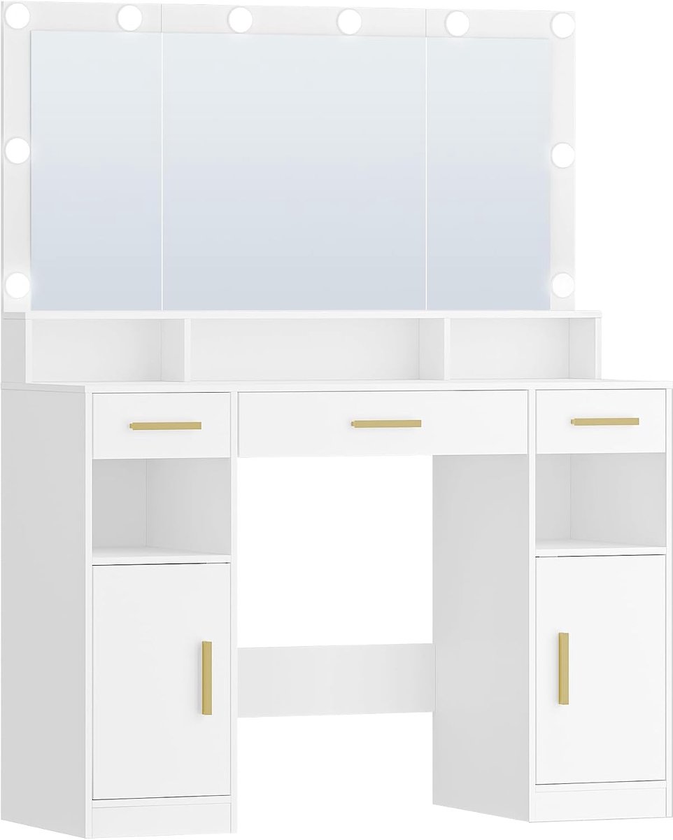 Hzuaneri Kaptafel met Grote Spiegel, 2 Opbergkasten, 108cm, Wit