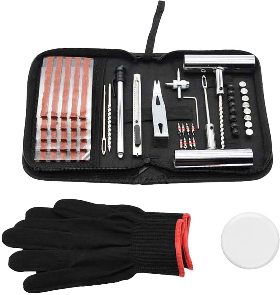 QTTVBTNA -Bandenreparatieset - Tubeless Reparatieset - Lekke Band Set - 62 delig, T-vormig gereedschap, staal - Natuurrubber strips - Geen verwijdering van de band - Voor auto, motor, fiets en ATV - opbergbox en handleiding