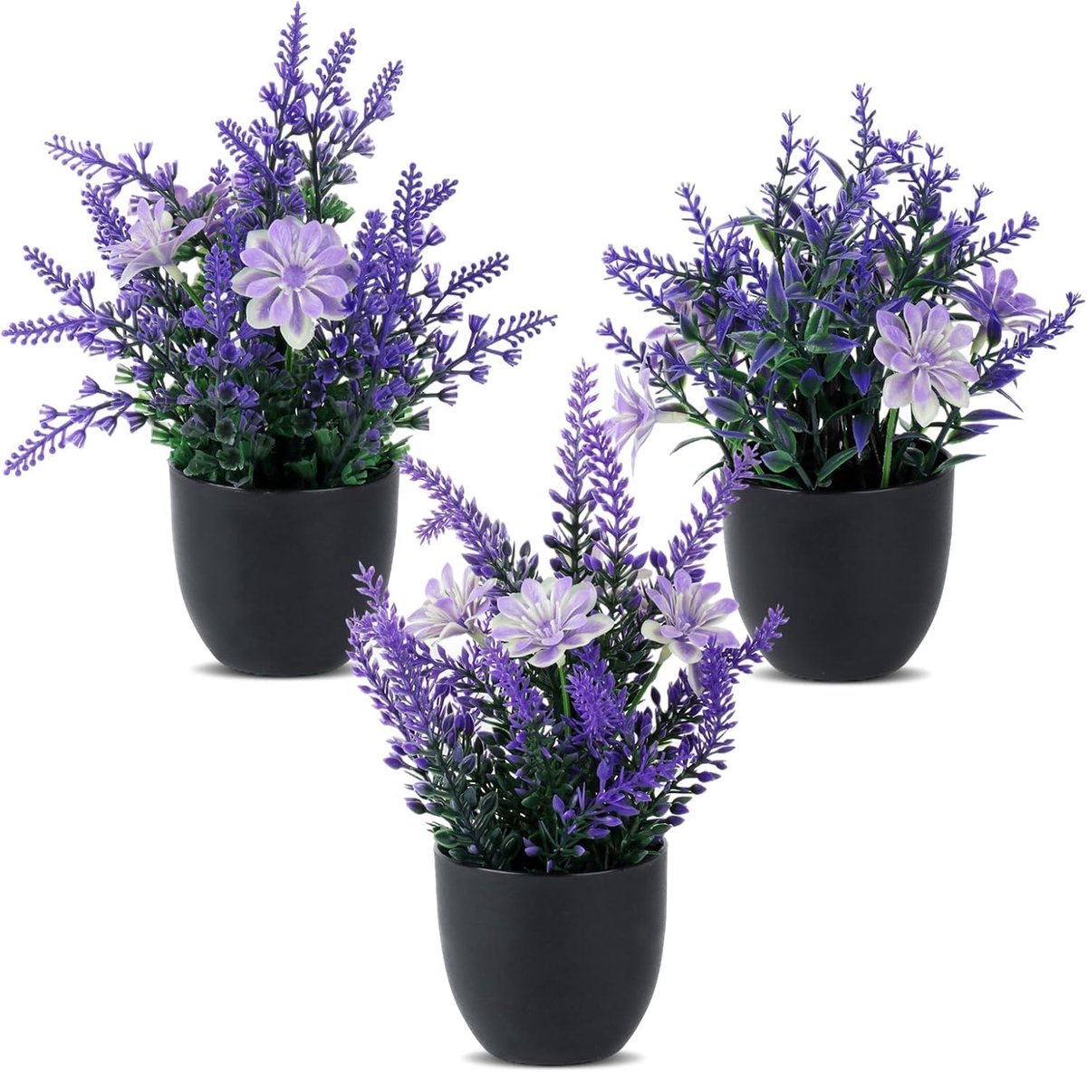 SnelShoppen - 3 Stuks Kunstplanten Lavendel | Kunstbloemen in Pot, Decoratie voor Slaapkamer, Woonkamer, Badkamer, Kantoor en Vensterbank