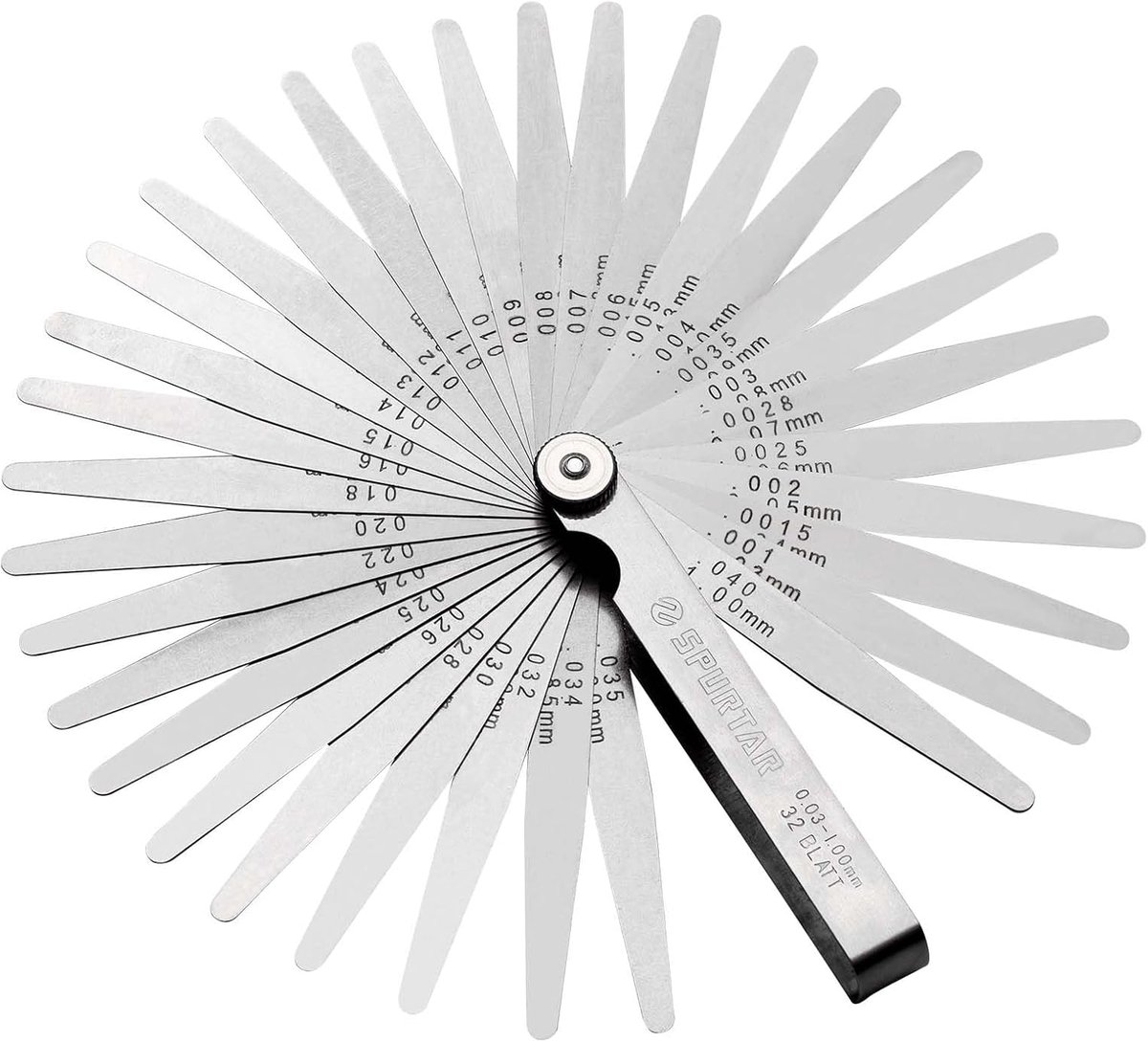 SnelShoppen - Tapered Feeler Gauge Set 0.03-1.00mm - 32 Blades Meten Gap Dikte Voor Spark Plug, Ventiel, Piston, Gitaar - Meten in Metric & Imperial