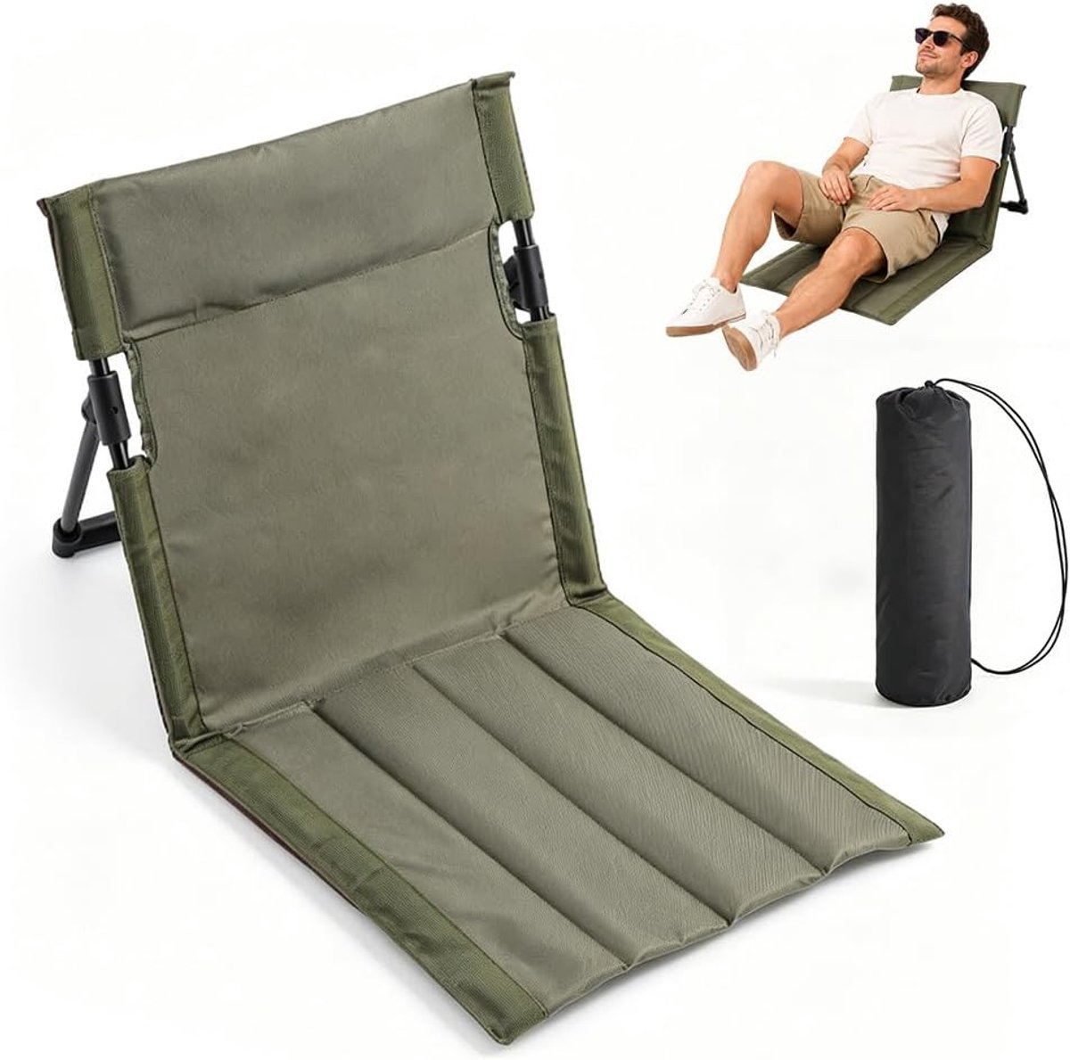 SnelShoppen - Inklapbare Strandmat met Rugleuning, Lichtgewicht Vloerstoel, Verstelbaar Klapkussen, Duurzaam Aluminium, Ideaal voor Strand, Camping en