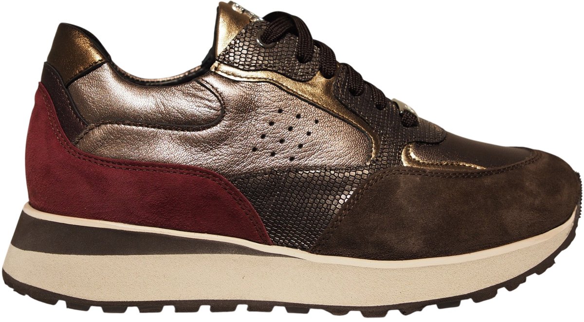 Footnotes bruine colorblock leren dames sneakers - Esmee