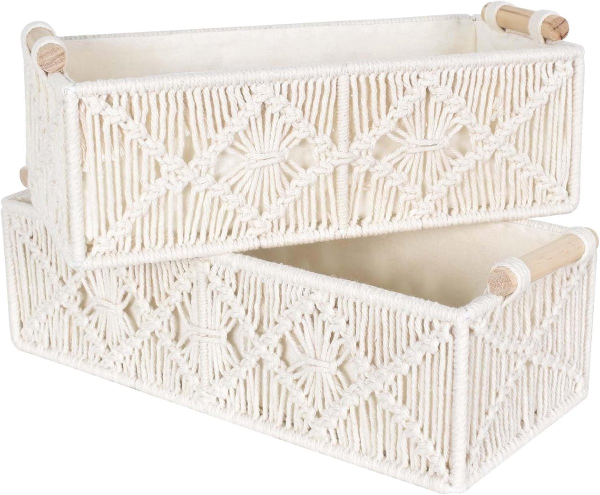 Set van 2 Gevlochten Opbergmanden met Handvatten, Handgemaakte Katoenen Mand voor Organisatie in Slaapkamer en Woonkamer, Perfect als Cadeau of Broodmand