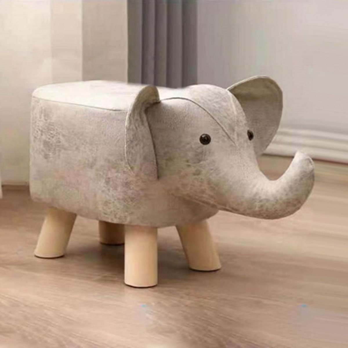 Voetenbankje Dier - Krukje Kinderen - Ontspannen Zitten - Houten Constructie - Compact Formaat - Grijs Wit