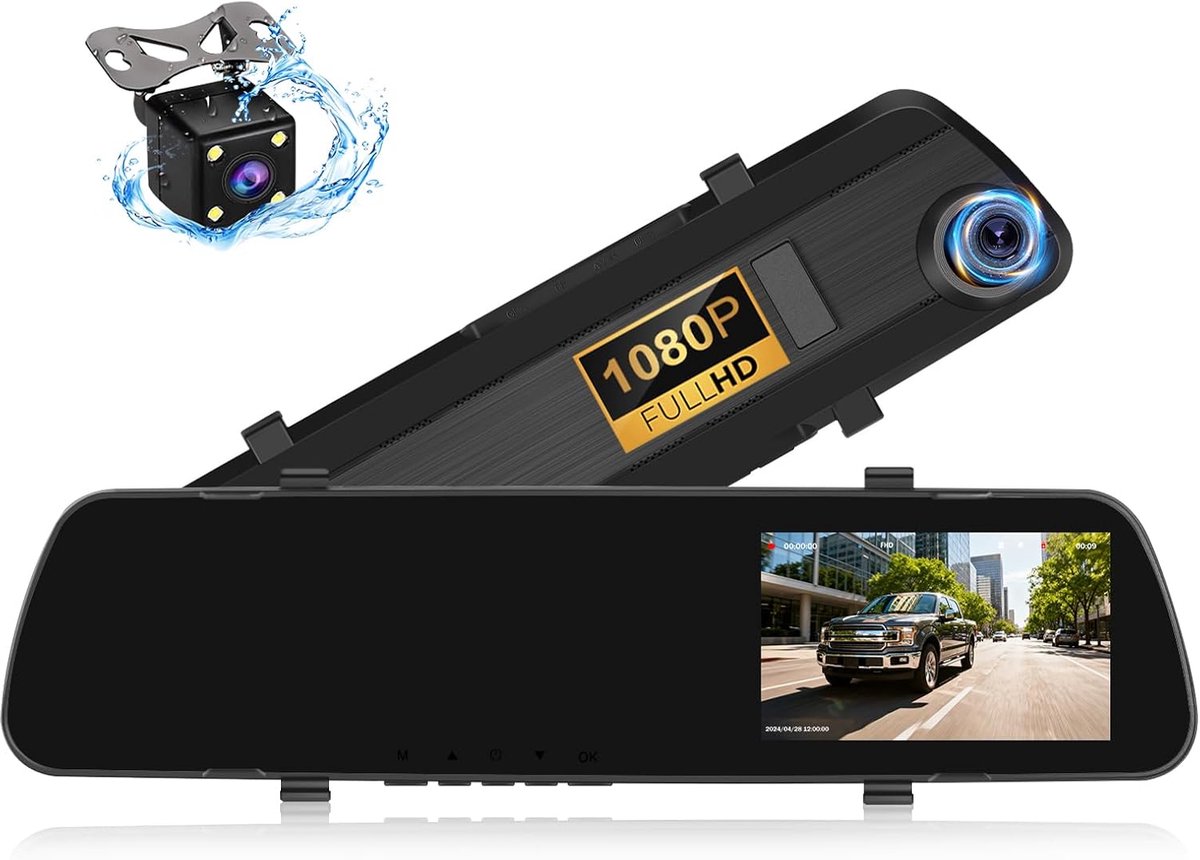 Auto DVR 4.0 inch 1080p - Dual Lens Achteruitkijkspiegel - 480p Achtercamera - Beveiliging bij beweging - ShopVlot