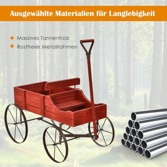 Houten Plantenwielwagen met Wielen en Handvat - Bloembak voor Tuin en Buiten, 62 x 34 x 60 cm van Merkloos	 — afbeelding 3
