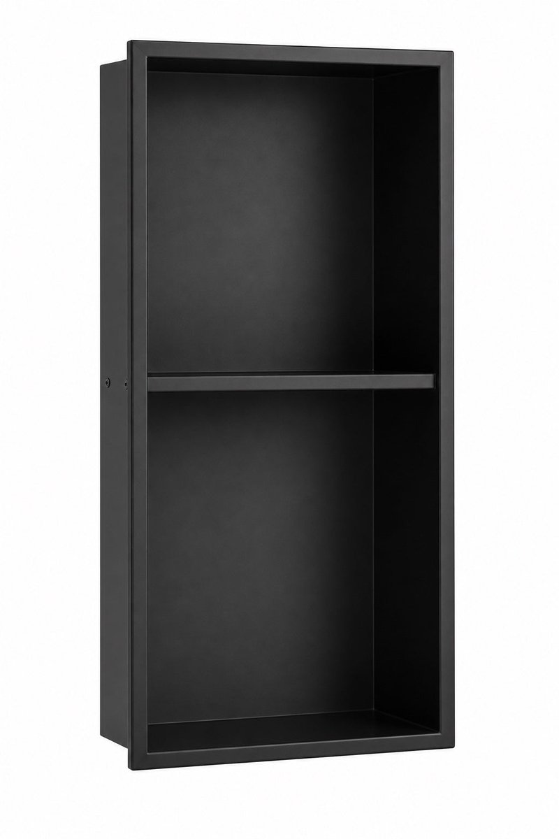 Luxelvia Inbouwnis Mat zwart 30x60x10 cm met Planchet – RVS Douchenis / Wandnis voor Badkamer | Verzonken Inbouw