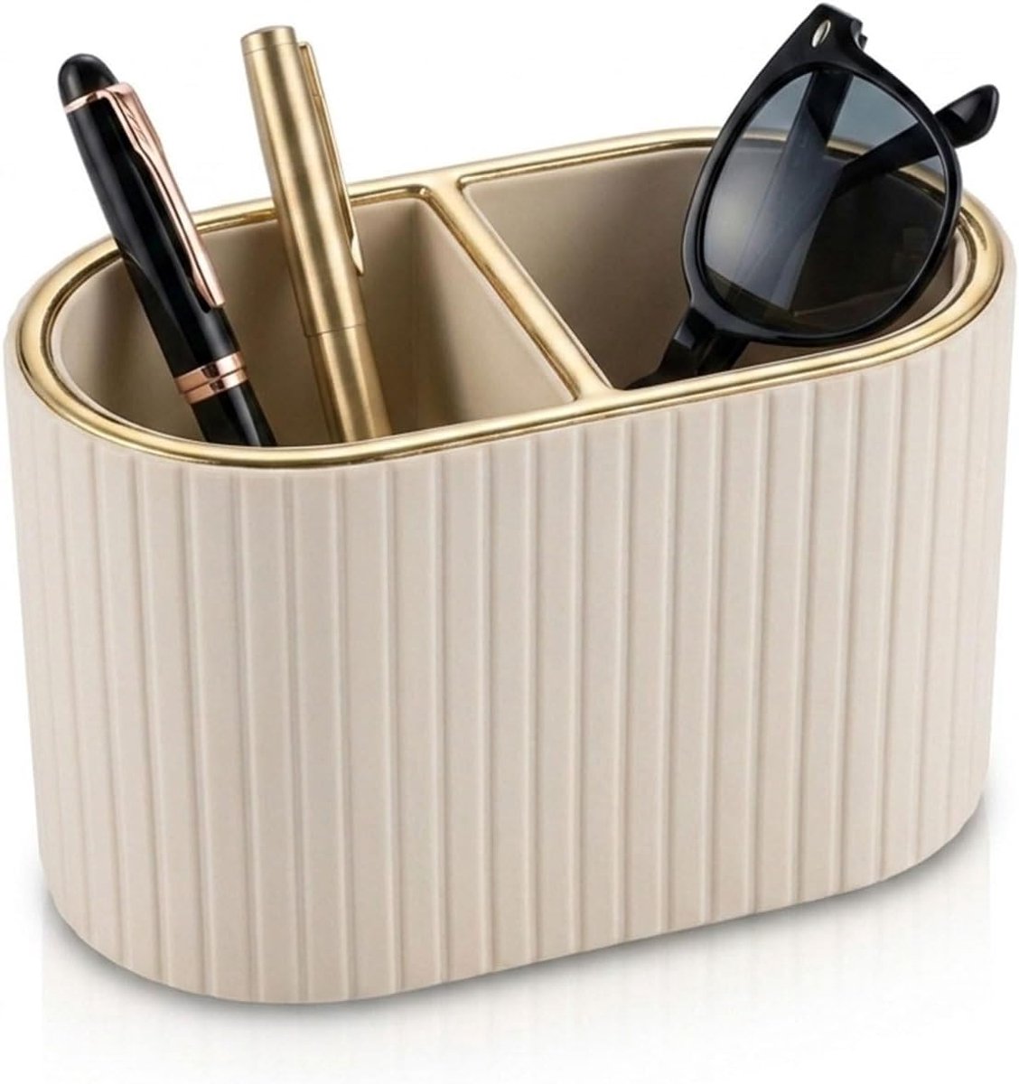 Pennenhouder bureau ovale vorm - beige PU-leer - waterafstotend - perfecte organisatie - SnelShoppen