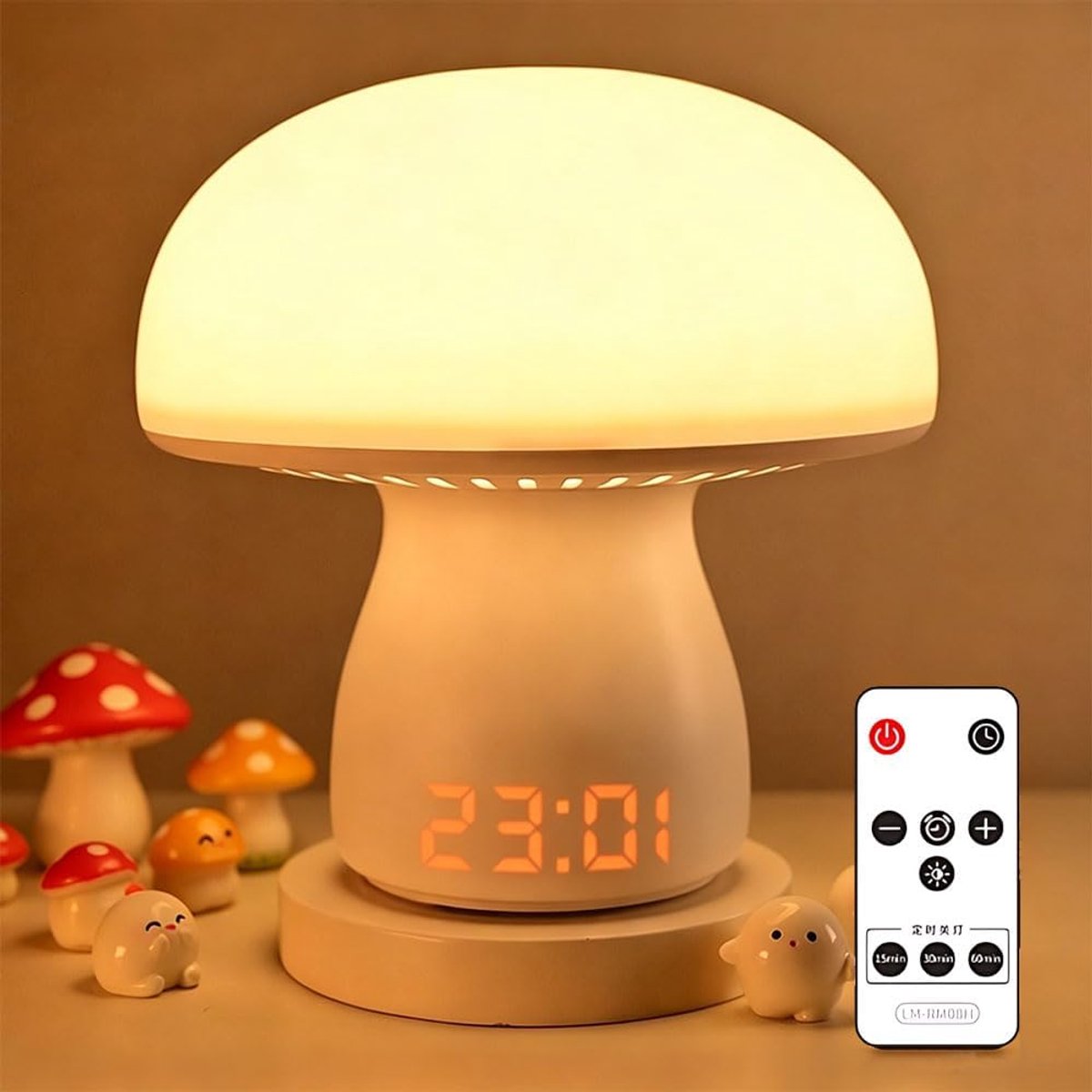 SnelShoppen - Paddenstoellamp met Afstandsbediening en Klok, Dimbaar Bedlampje, Aanraakbaar, USB-Oplaadbaar, 3600 mAh Batterij, LED Paddenstoellamp me