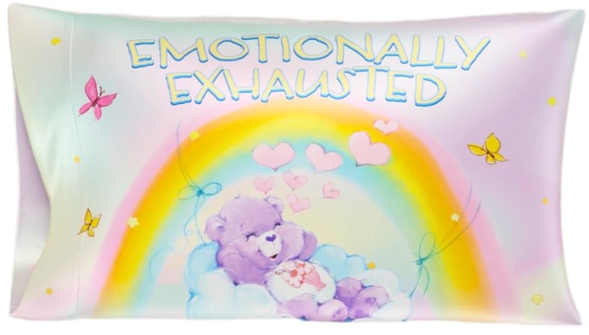 SnelShoppen - Care Bears Retro Kussensloop 20x30 cm - Zijdeachtig Satijn, Luxe Kussensloop voor Haar en Huid, Officieel Gelicentieerd, Schattige Cloud