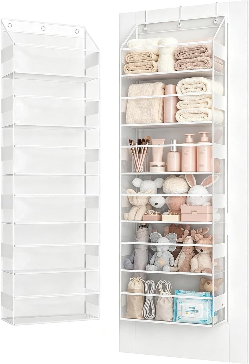 Hangorganizer voor knuffeldieren en speelgoed, 6-laagse transparante tas voor achter de deur, ideaal voor babyartikelen en opbergen