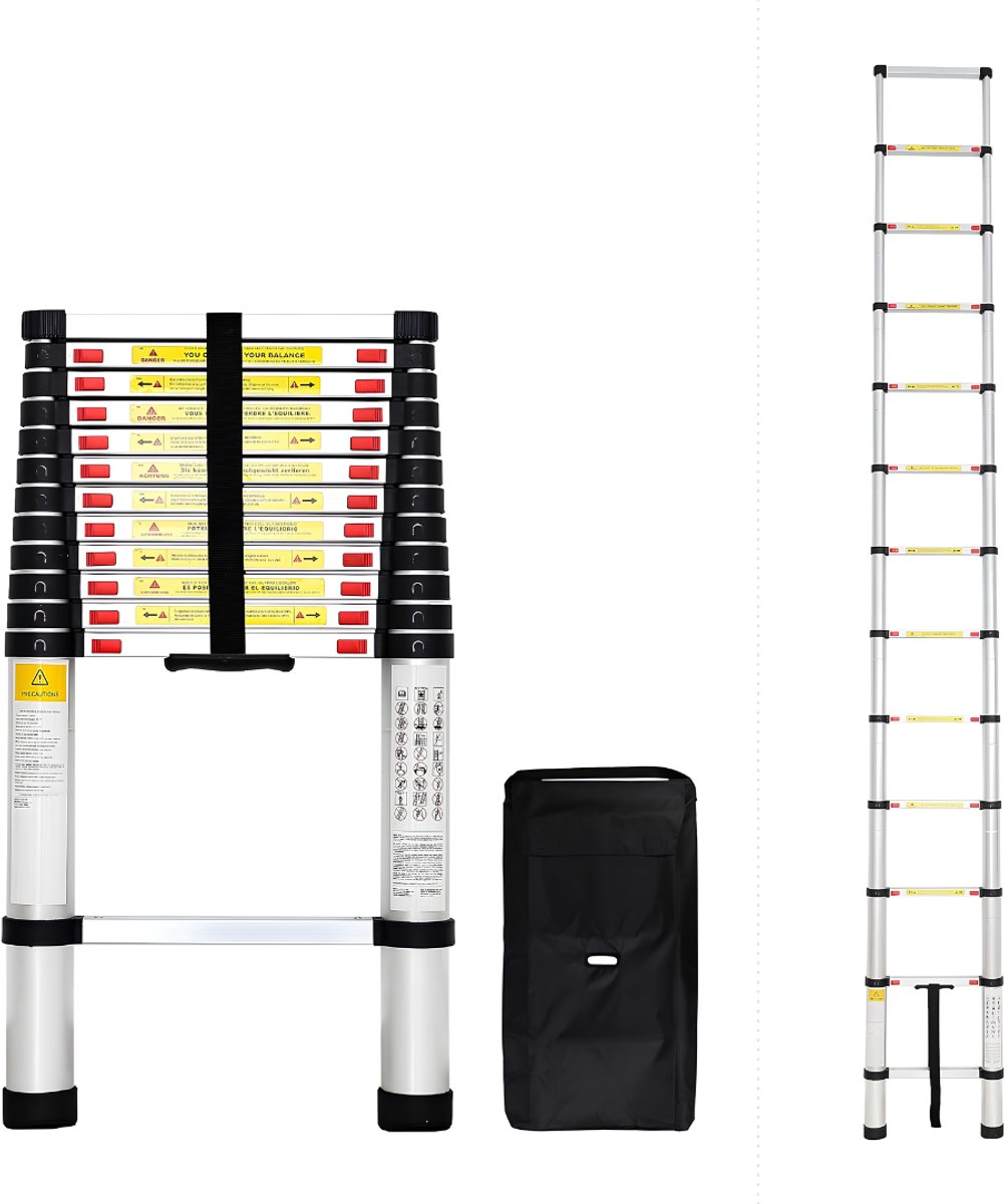 SP® Telescoopladder - 150kg Laadvermogen - Opvouwbare Ladder voor Zolders - Lichtgewicht Uitschuifladder - Zilver/Zwart - 8cm x 46cm x 380cm