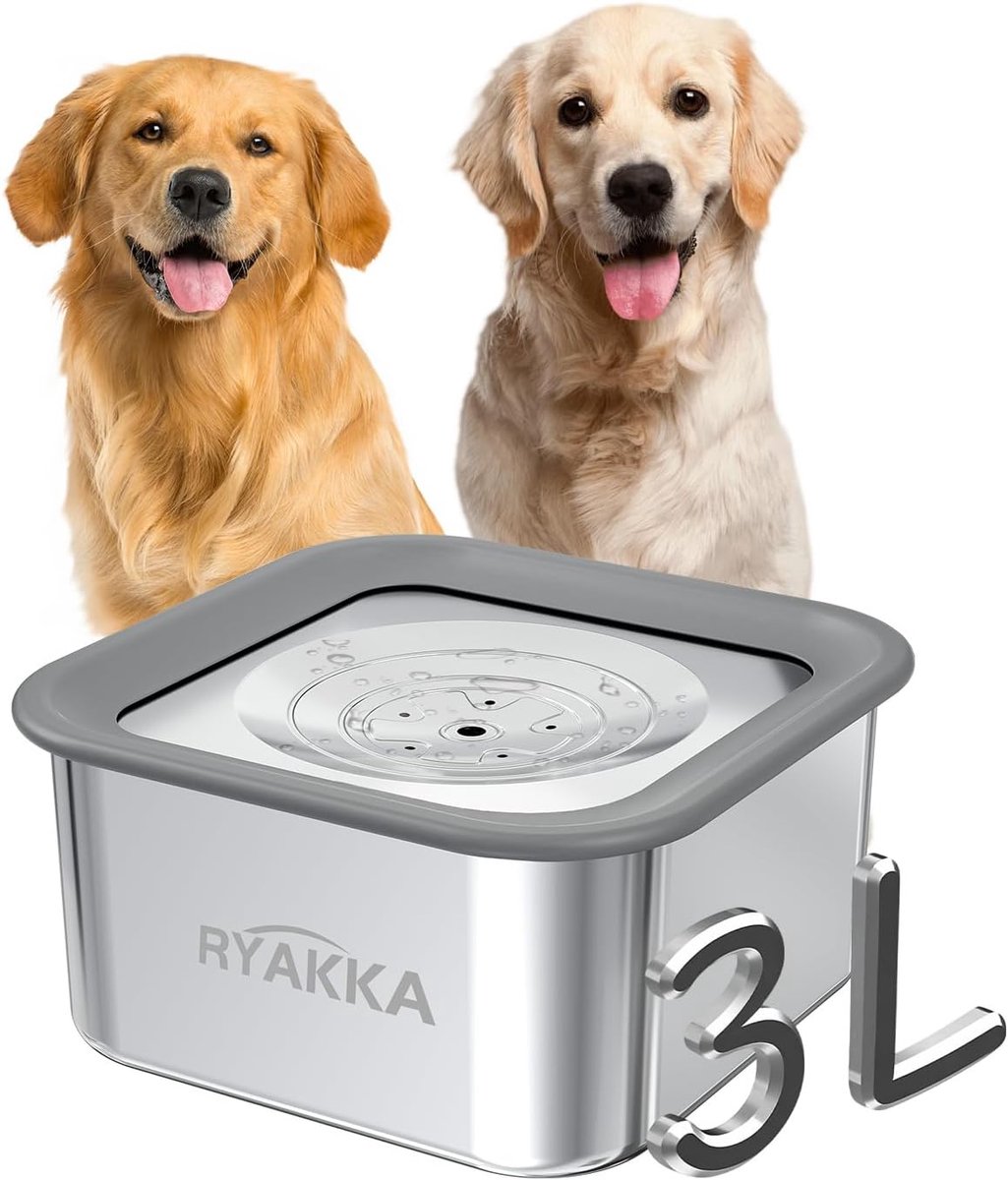 SnelShoppen - 3 Liter Waterbak Hond Zonder Kwijlen - 304 Roestvrijstalen Drinkbak Hond Anti Slabber met Antislip Basis, Lekvrije Hondenbak met Silicon