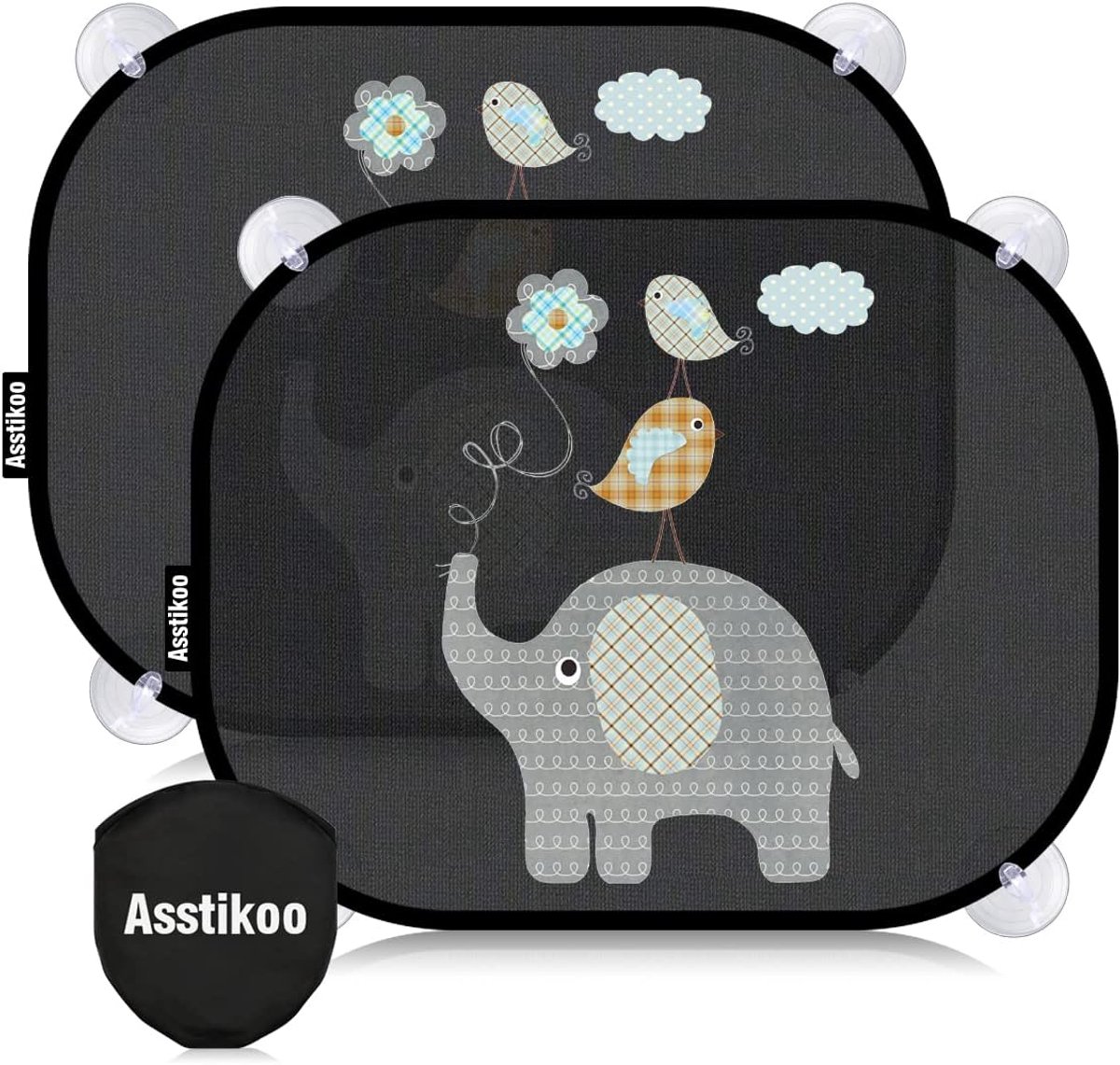 SnelShoppen - Autozonwering voor baby's met UV-bescherming, 45 x 35,5 cm, schattige diermotieven, set van 2 met 8 zuignappen, zonneklep voor autoruite