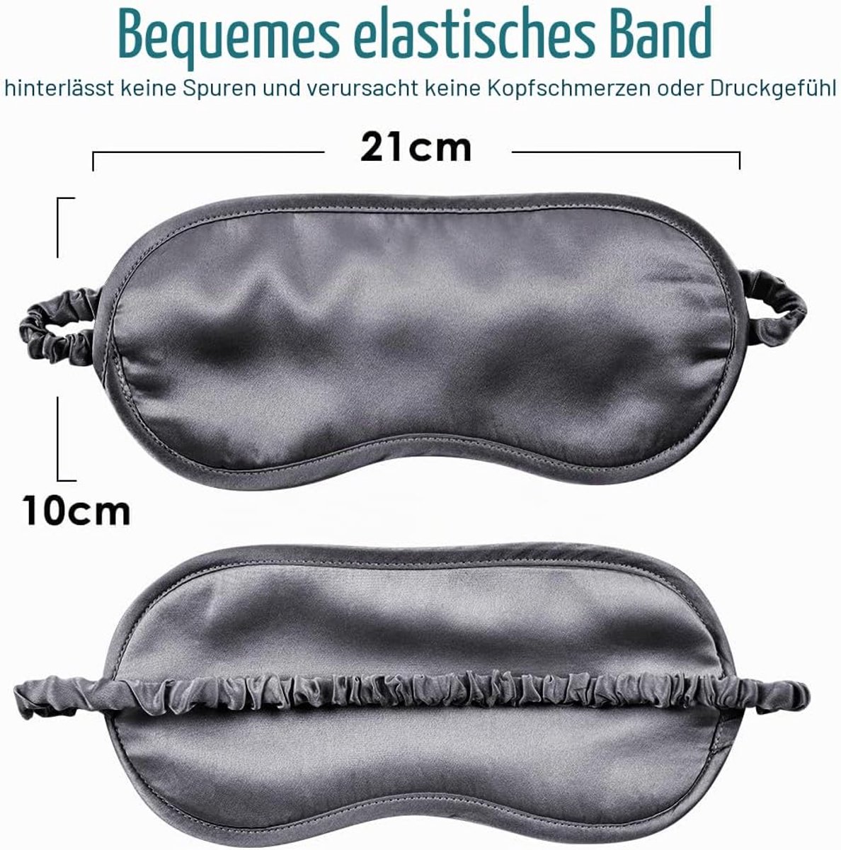 SnelShoppen - Luxe slaapmasker, zijden oogmasker voor op reis, 100% pure moerbeizijde, ademend, houtskoolgrijs, ideaal voor ontspanning en slapen