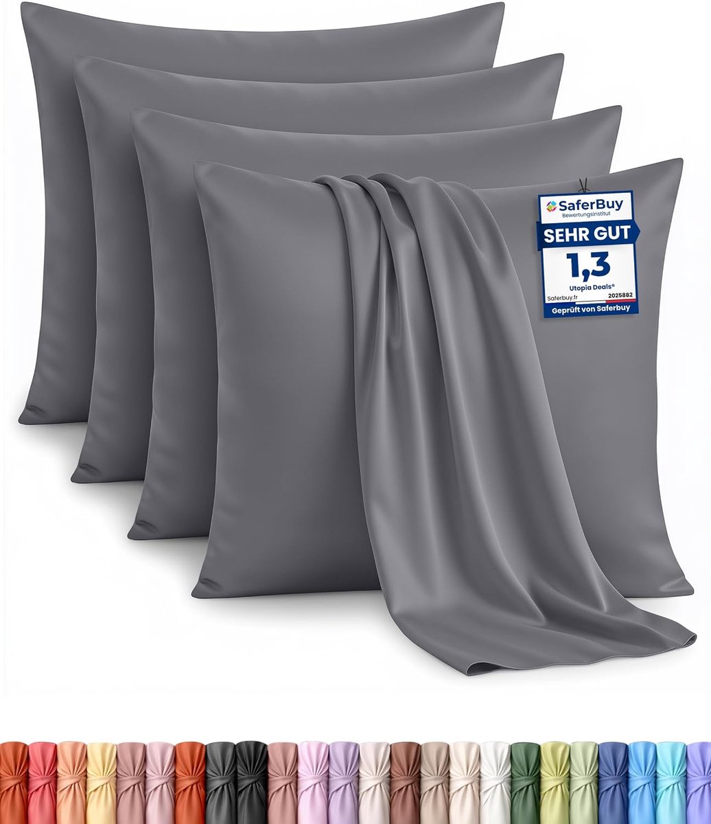 SnelShoppen - Kussensloop set van 4 40 x 40 cm met envelopsluiting, grijs | 100% geborstelde microvezel, kreukvrij, vuilafstotend, Öko-Tex-gecertifice
