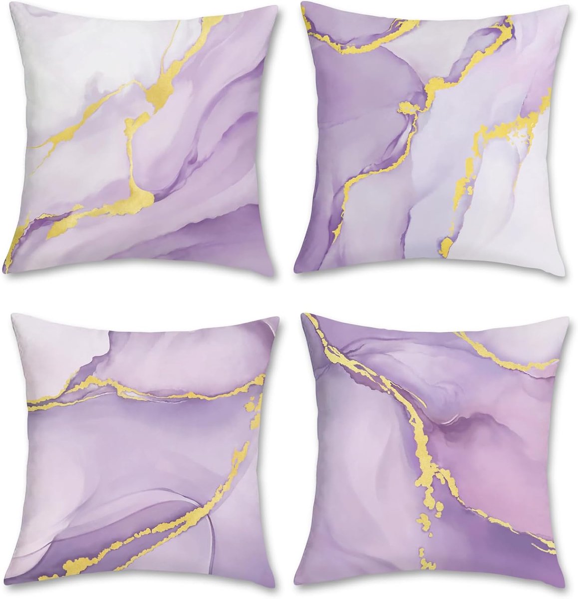 Sierkussens 45x45cm - Paars-Gouden Marmer - Set van 4 - Modern Abstract Design voor Sofa en Bed - ShopVlot