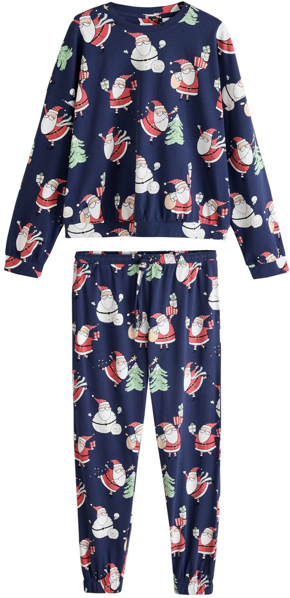 Next Dames - Matching Family kerstpyjama met lange mouwen - Blauw Navy Santa