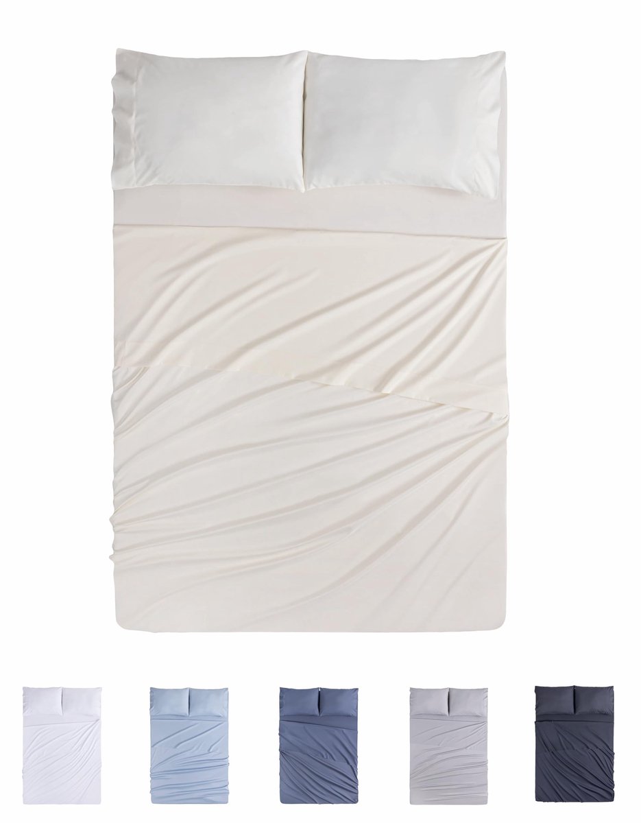 SnelShoppen - 4-delige beddengoedset beige, dekbedovertrek, hoeslaken, 2 kussenslopen 50x80 cm voor bed 180x190/200 cm, geborstelde microvezel, slaapk