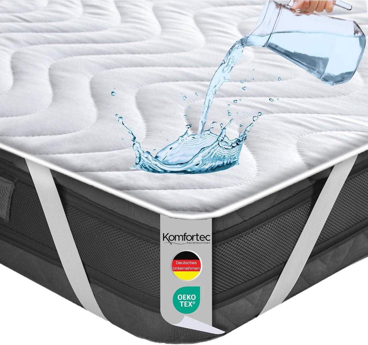 SnelShoppen - Komfortec Waterdichte Matrasbeschermer 200 x 200 cm, Anti-Mijt, Ademend, Knettert Niet, Oeko-Tex-gecertificeerd, Matrasincontinentie-Opl