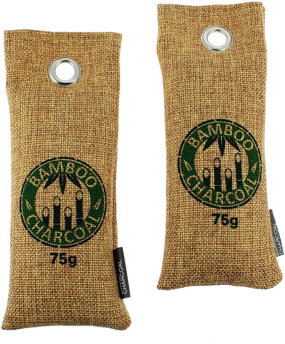 SnelShoppen - Twee zakken Bamboe-actieve koolreiniger en luchtontvochtiger 75 g - Natuurproduct voor schoenen, kasten, auto's, wastafels, keukens, all