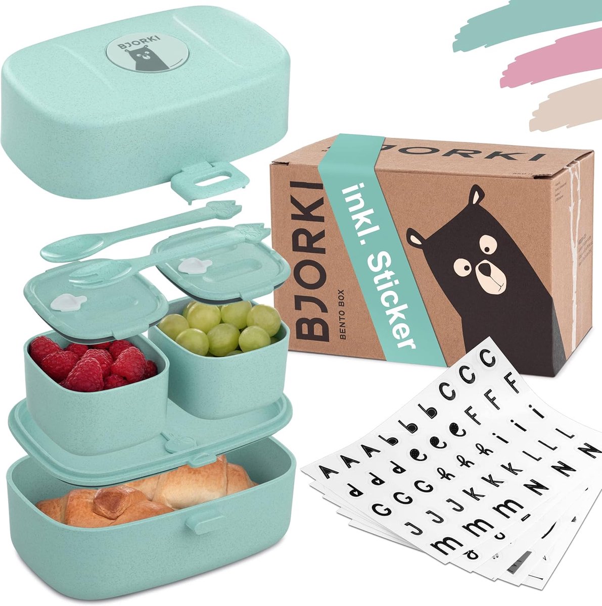 SnelShoppen - BJORKI Bento Box voor Kinderen - Lekvrije Lunchbox met Vakken - Duurzame Broodtrommel - Incl. Bonus Naamsticker - Snackbox voor Onderweg