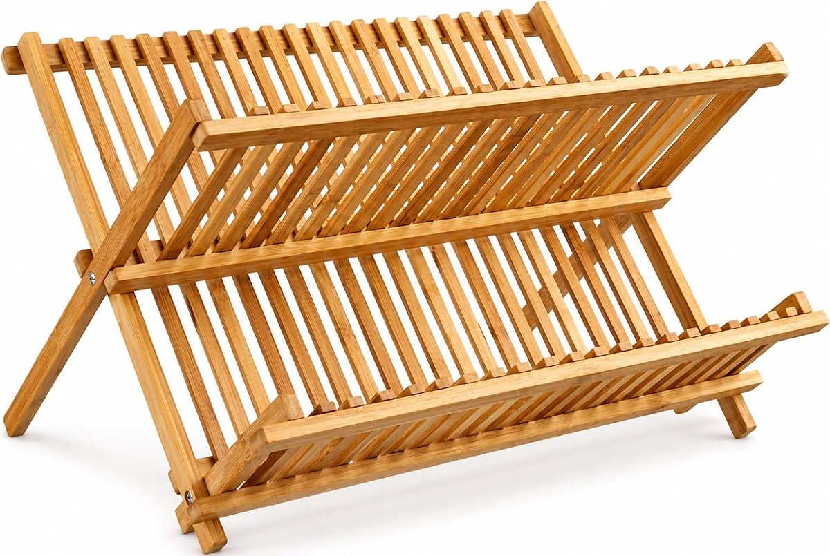 SnelShoppen - Afdruiprek voor Servies en Bestek van Bamboe - 42 x 33 x 25 cm - Duurzaam en Stijlvol Keuken Accessoire voor Thuis, Camping en Feesten