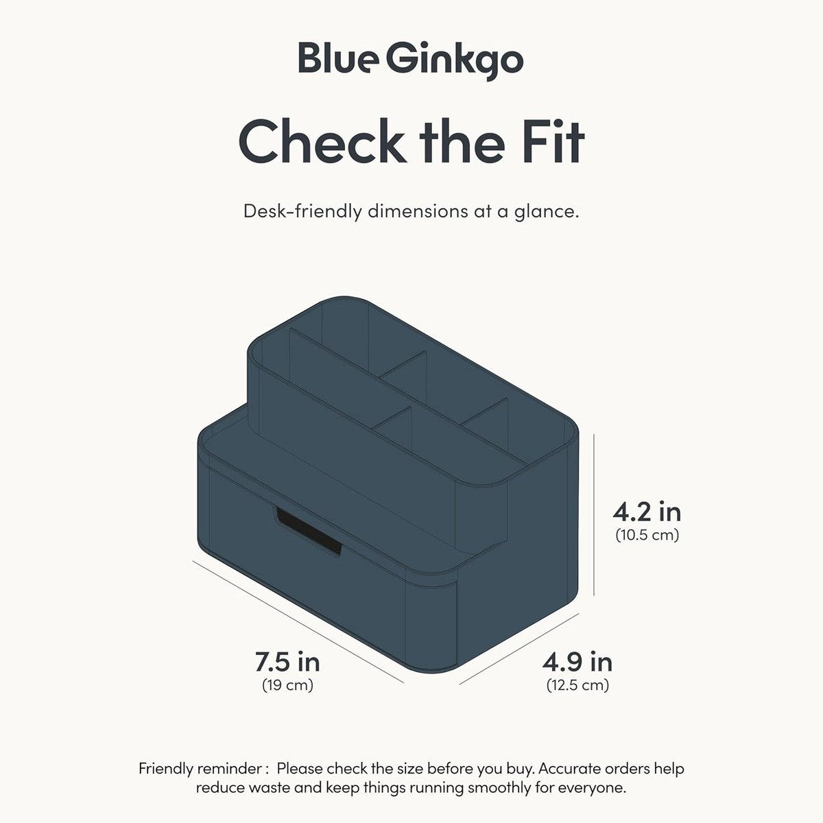 SnelShoppen - BLUE GINKGO Compacte bureau-organizer, 5 vakken, halve lade, penhouder, schrijfwaren-organizer, blauw, ideaal voor bureau en make-uptafe
