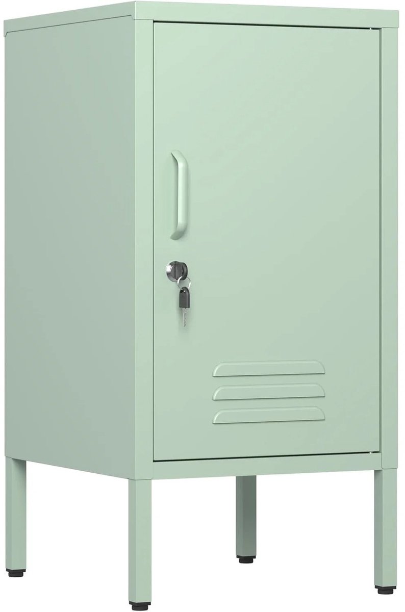 Emvae Nachtkastje - Bijzettafel - Lockerkast - Bedkastje - Afsluitbaar - 38 x 35 x 70 cm - Metaal - Lichtgroen