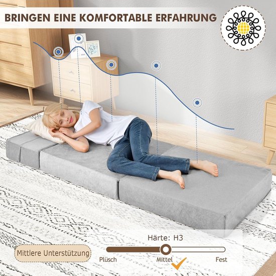 Opvouwbare Bank - Zetel Bed - Gastvrij Ontvangen - 3-in-1 Functionaliteit - 190 cm Lengte - Grijs — afbeelding 2