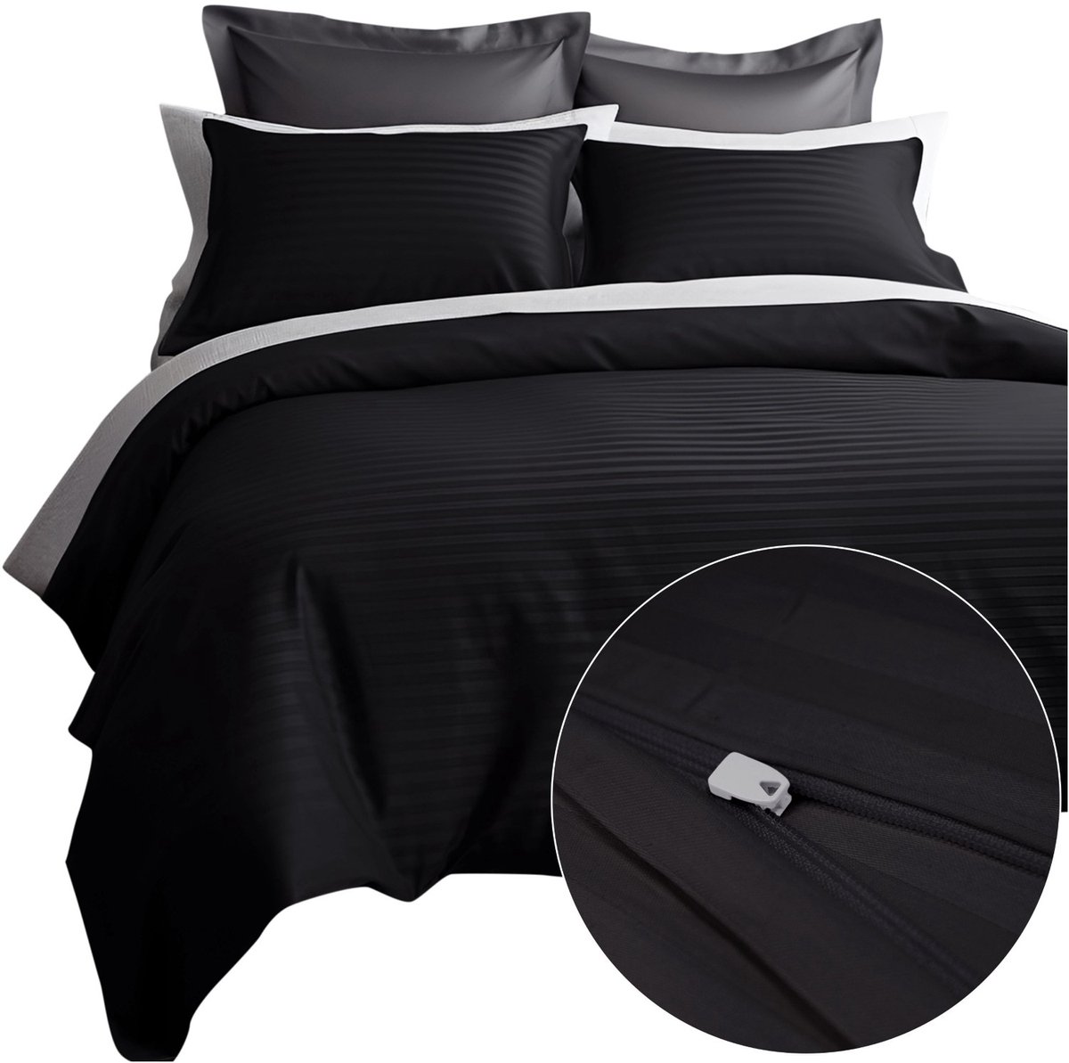 Luxe Katoen Satijn Beddengoed Set Zwart 200x220 cm