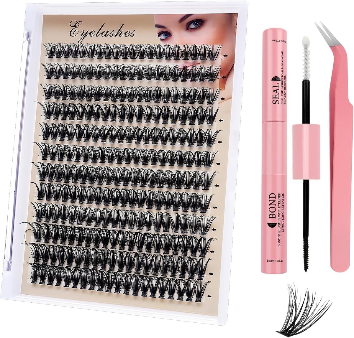 Wimperextensions Doe-het-zelf Set, 240 Stuks, 40D Volumineuze Individuele Wimpers, 10-16 mm, Professionele Salonlook met Gereedschap en Accessoires